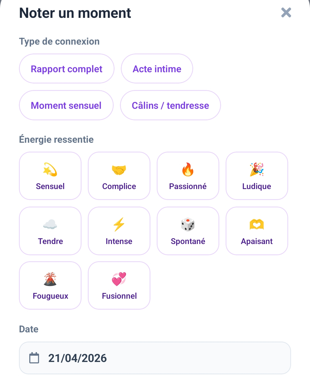 Type de connexion et energie ressentie